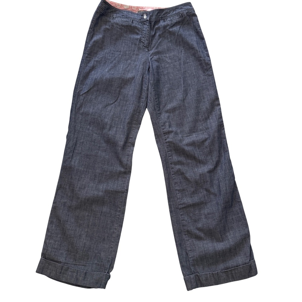 J. Jill Wide Leg Chambray Crop Pants Size 4 Cuffed Hem